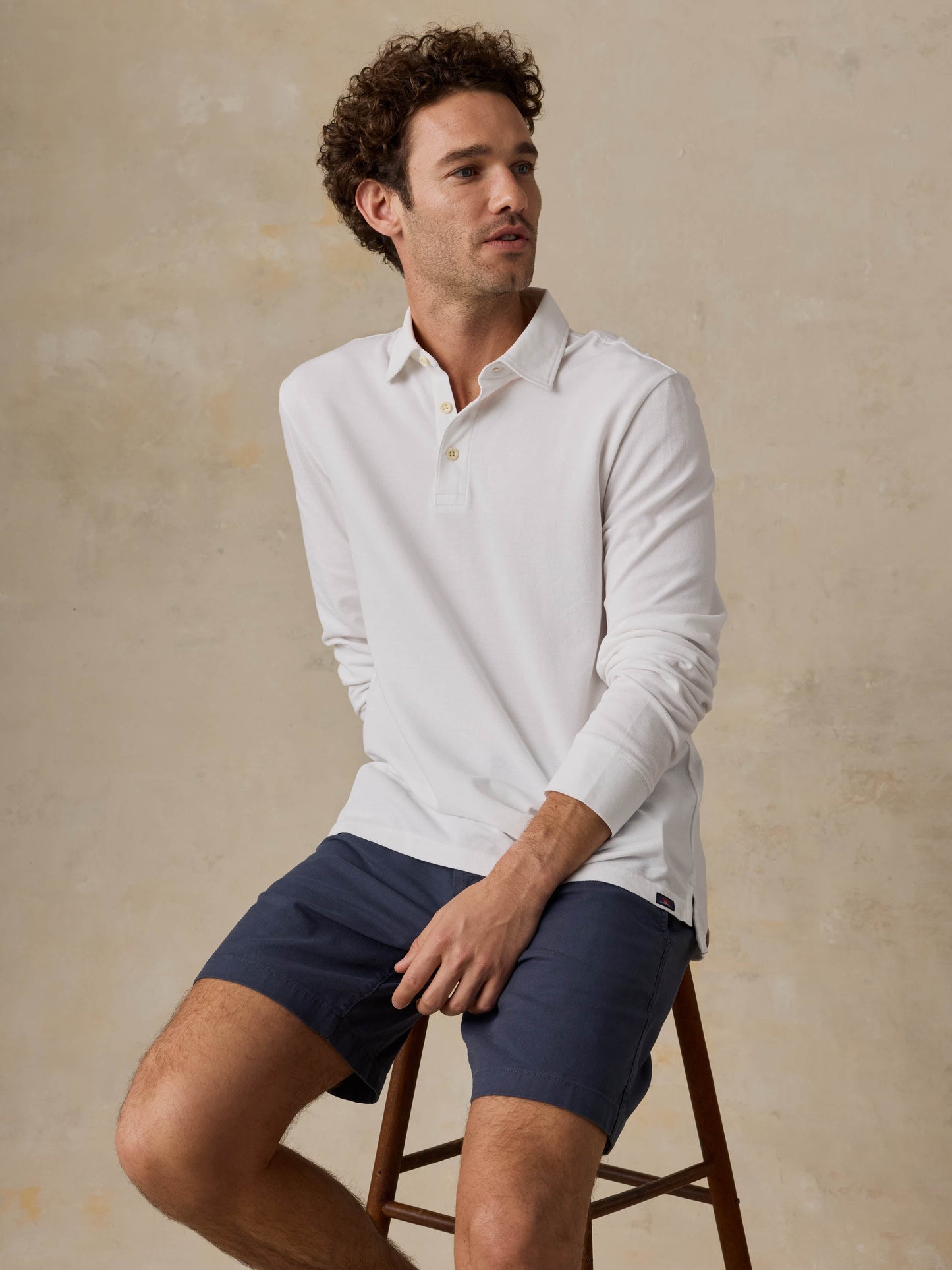 Long-Sleeve Sunwashed Pique Polo - Pure White