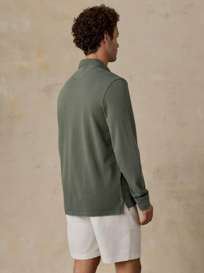 Long-Sleeve Sunwashed Pique Polo - Ridge Olive