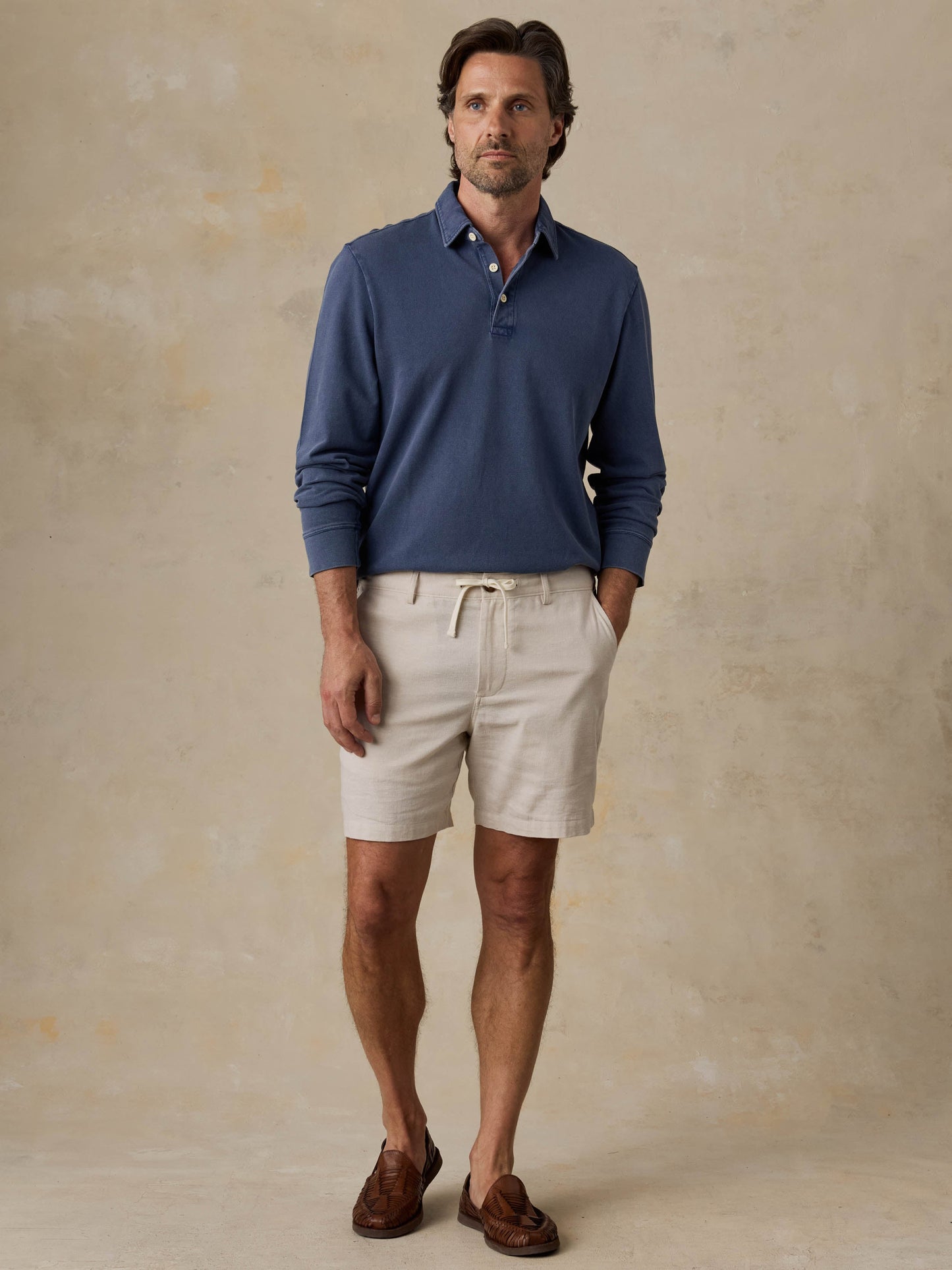 Long-Sleeve Sunwashed Pique Polo - Dusk