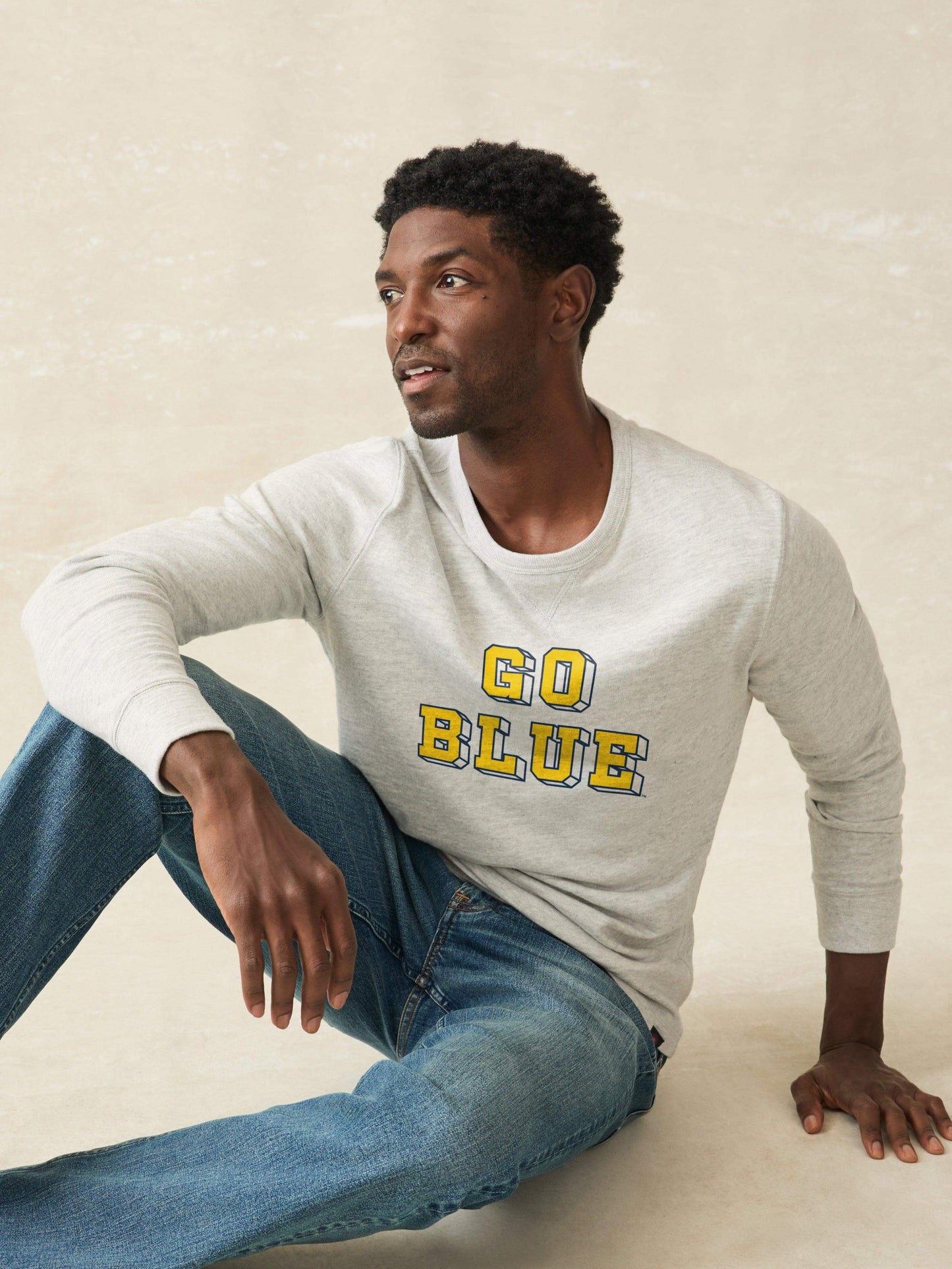 University of Michigan Sunwashed Organic Crew - Light Grey Heather
