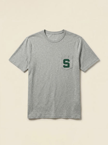 Michigan State Sunwashed Pocket Tee - Granite Heather