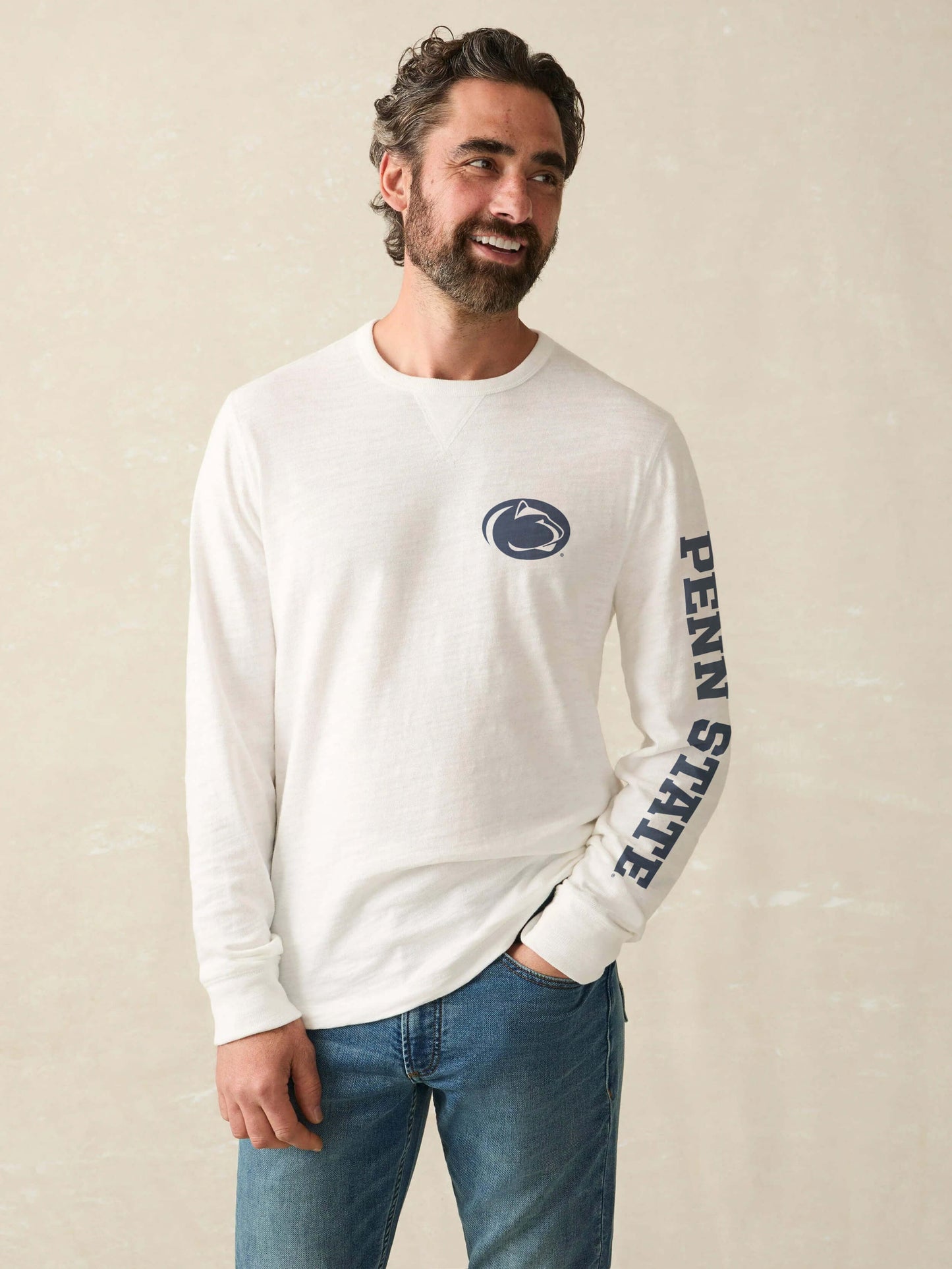 Penn State Long-Sleeve Sunwashed Organic Crew - White