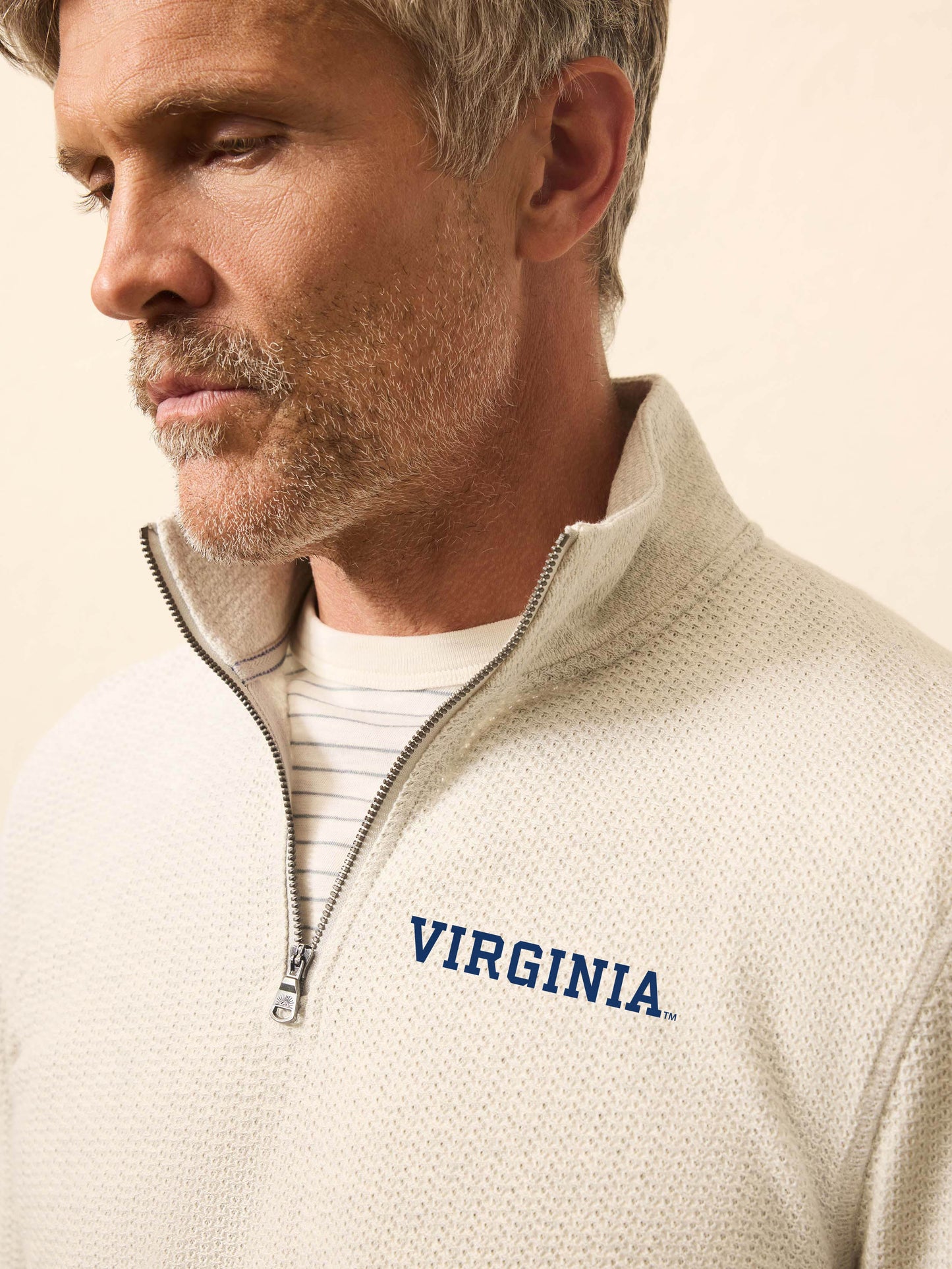 University of Virginia Textured Knit Quarter Zip - Snow Grey Heather