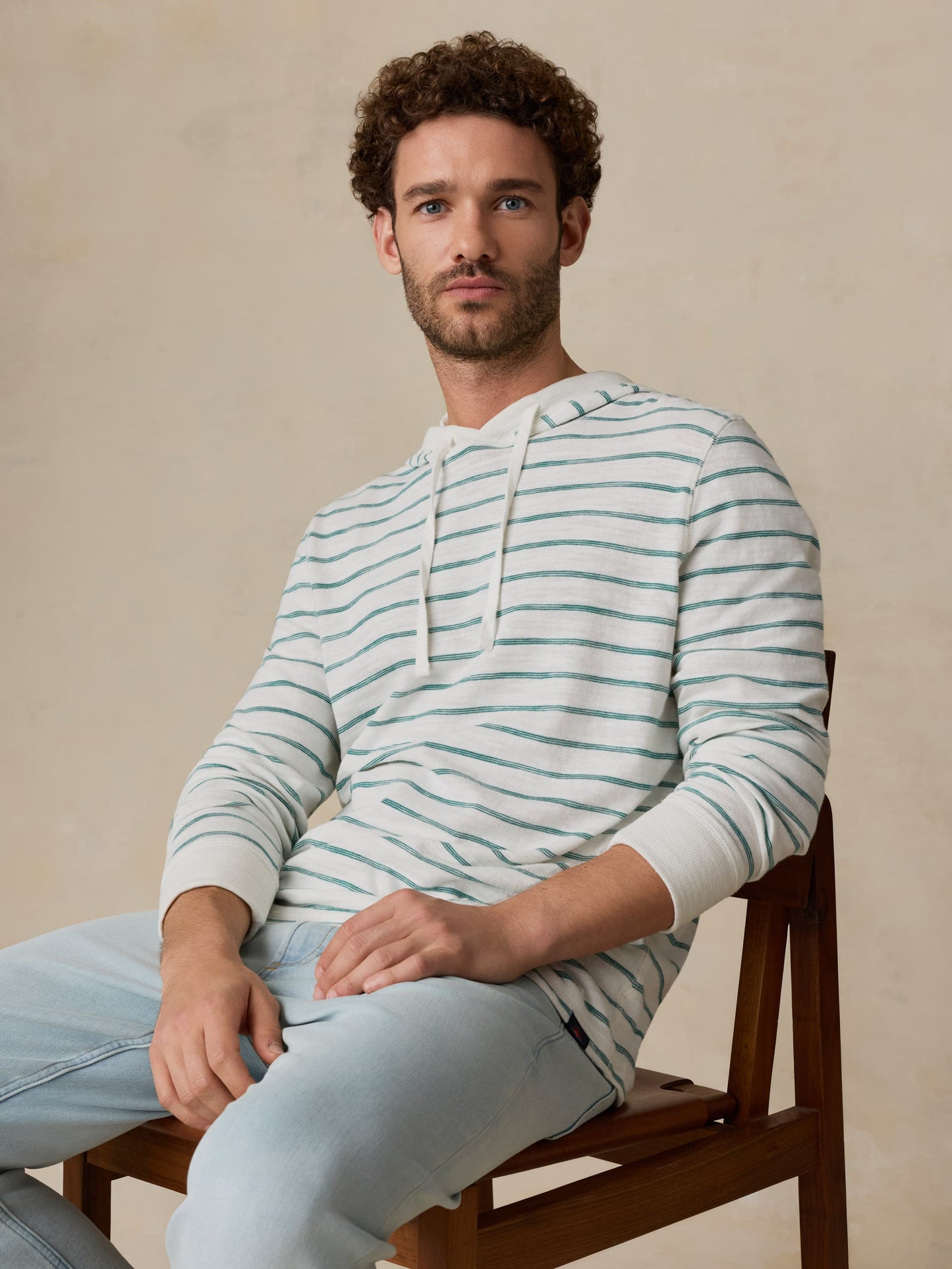 Sunwashed Organic Hoodie - White Biscayne Stripe