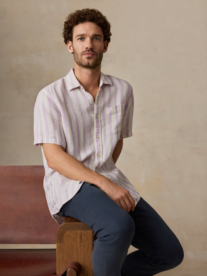 Short-Sleeve Palma Linen Shirt - Lilac Shell Stripe