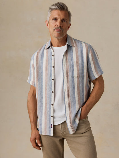 Short-Sleeve Palma Linen Shirt - Meadow Lake Stripe