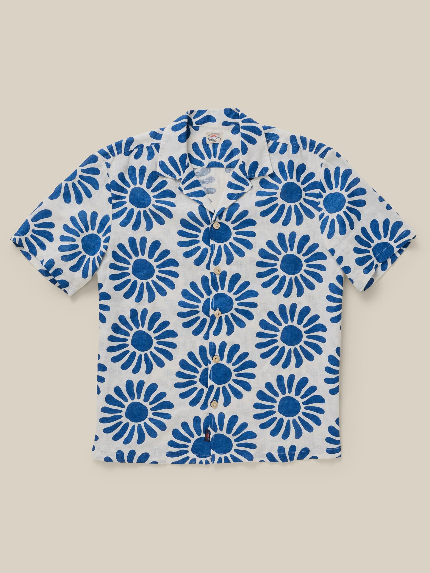 Short-Sleeve Linen Camp Shirt - Antilles Blue Suns