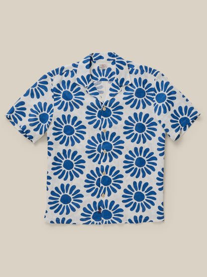 Short-Sleeve Linen Camp Shirt - Antilles Blue Suns