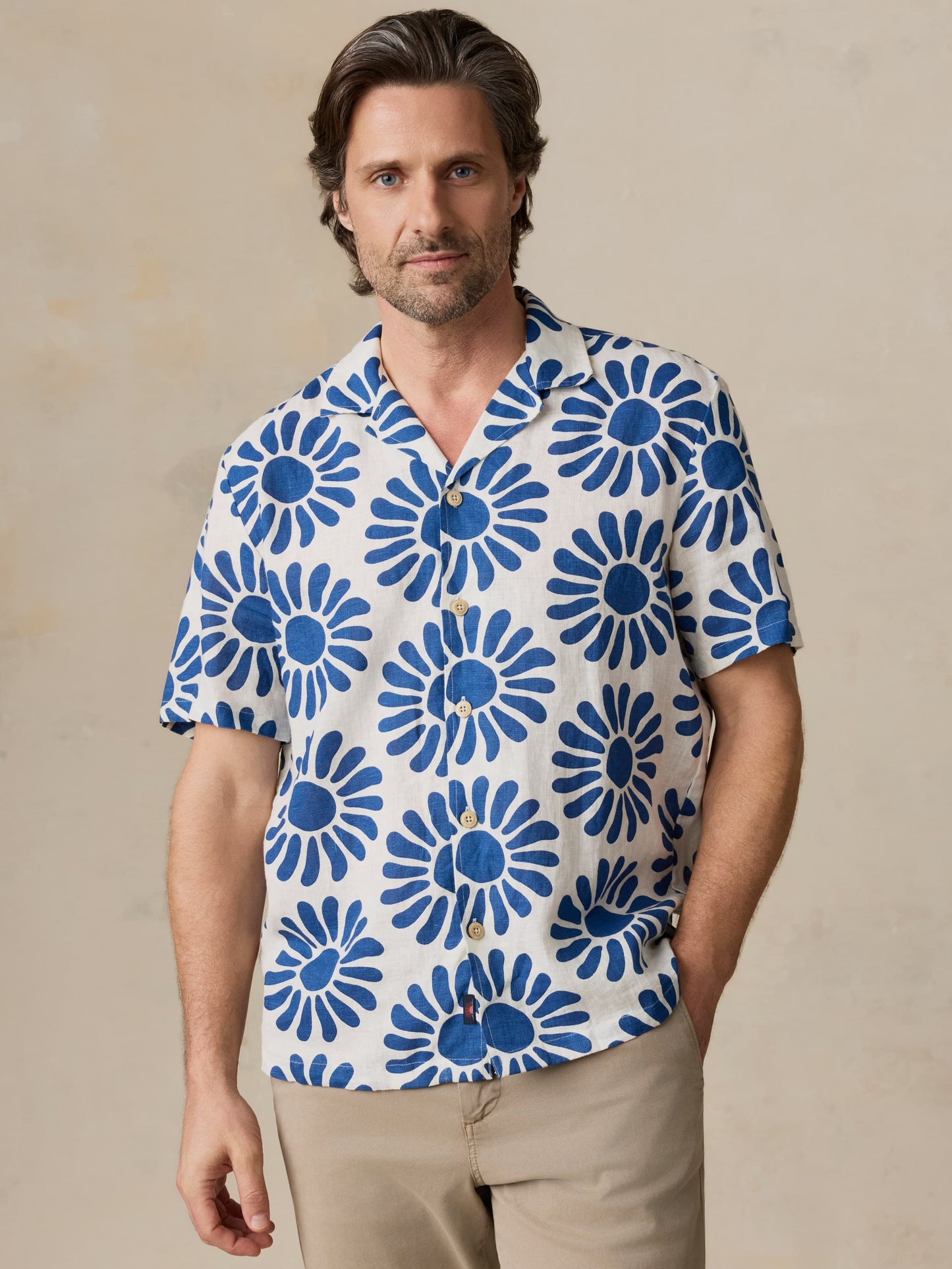 Short-Sleeve Linen Camp Shirt - Antilles Blue Suns