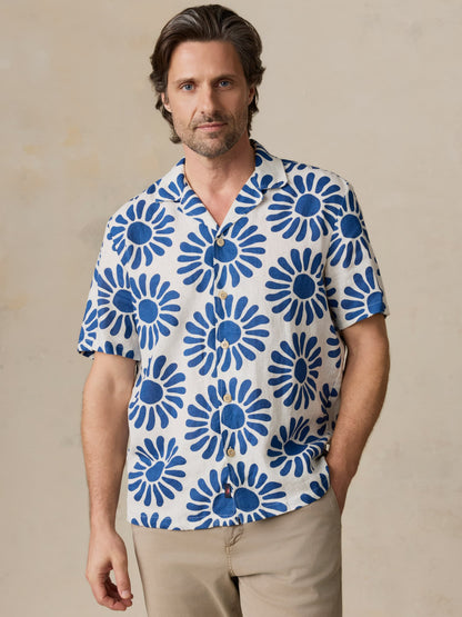 Short-Sleeve Linen Camp Shirt - Antilles Blue Suns