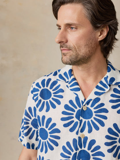 Short-Sleeve Linen Camp Shirt - Antilles Blue Suns