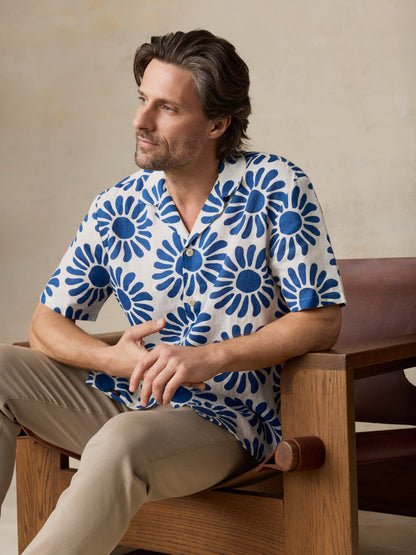 Short-Sleeve Linen Camp Shirt - Antilles Blue Suns