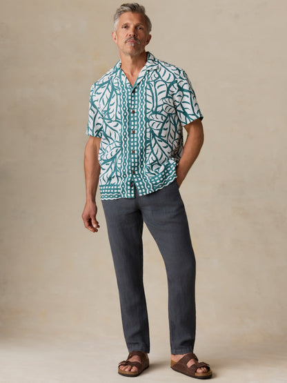 Short-Sleeve Linen Camp Shirt - Biscayne Leaves