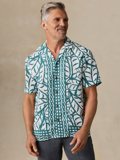 Short-Sleeve Linen Camp Shirt - Biscayne Leaves
