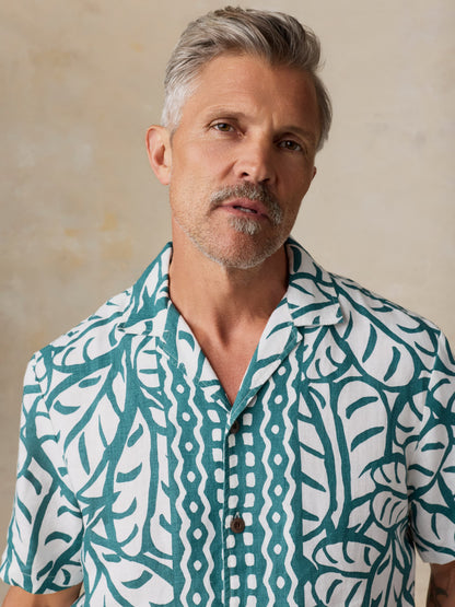 Short-Sleeve Linen Camp Shirt - Biscayne Leaves