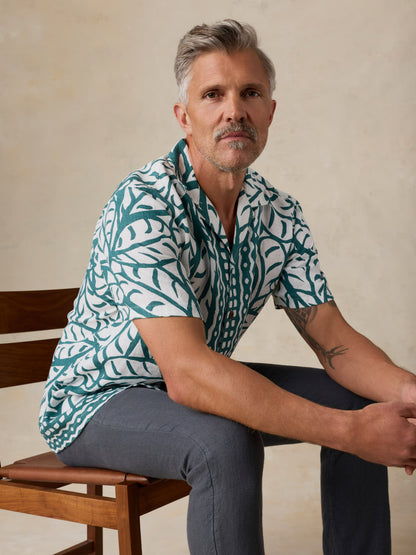 Short-Sleeve Linen Camp Shirt - Biscayne Leaves
