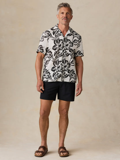 Short-Sleeve Linen Camp Shirt - Midnight Black Floral