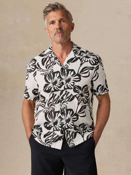 Short-Sleeve Linen Camp Shirt - Midnight Black Floral