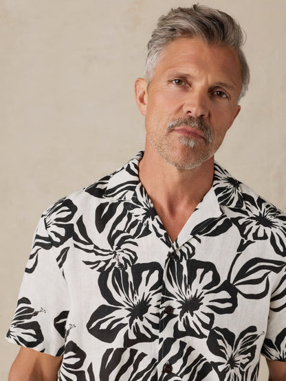 Short-Sleeve Linen Camp Shirt - Midnight Black Floral