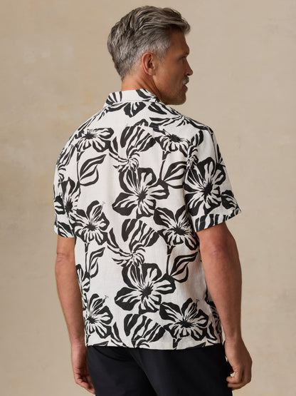 Short-Sleeve Linen Camp Shirt - Midnight Black Floral