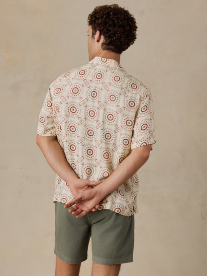 Short-Sleeve Bali Camp Shirt - Cream Sunburst Bloom