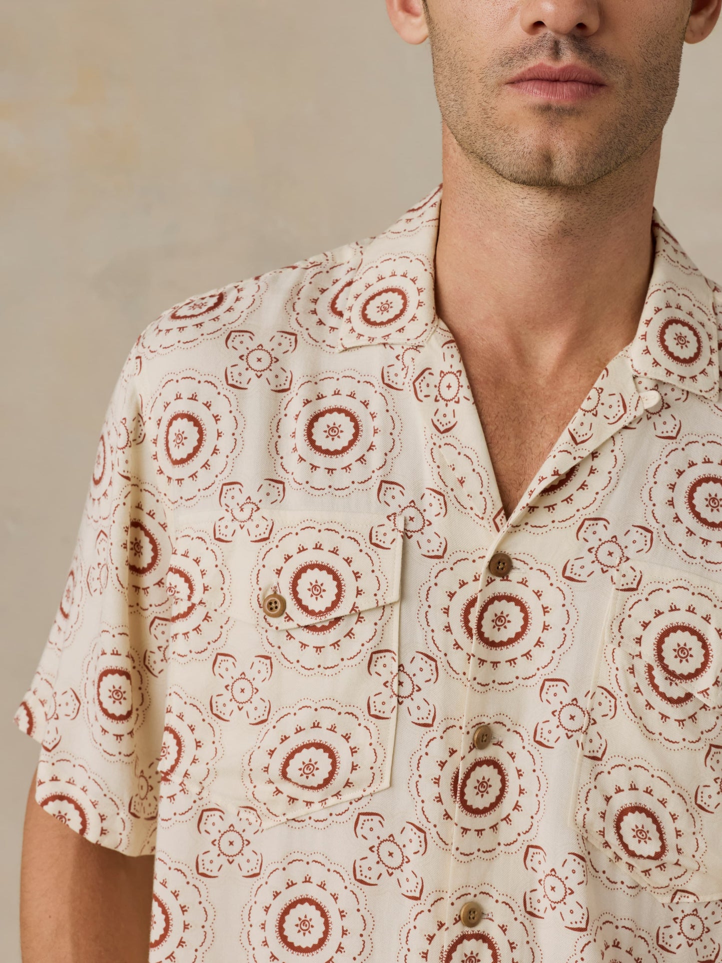Short-Sleeve Bali Camp Shirt - Cream Sunburst Bloom
