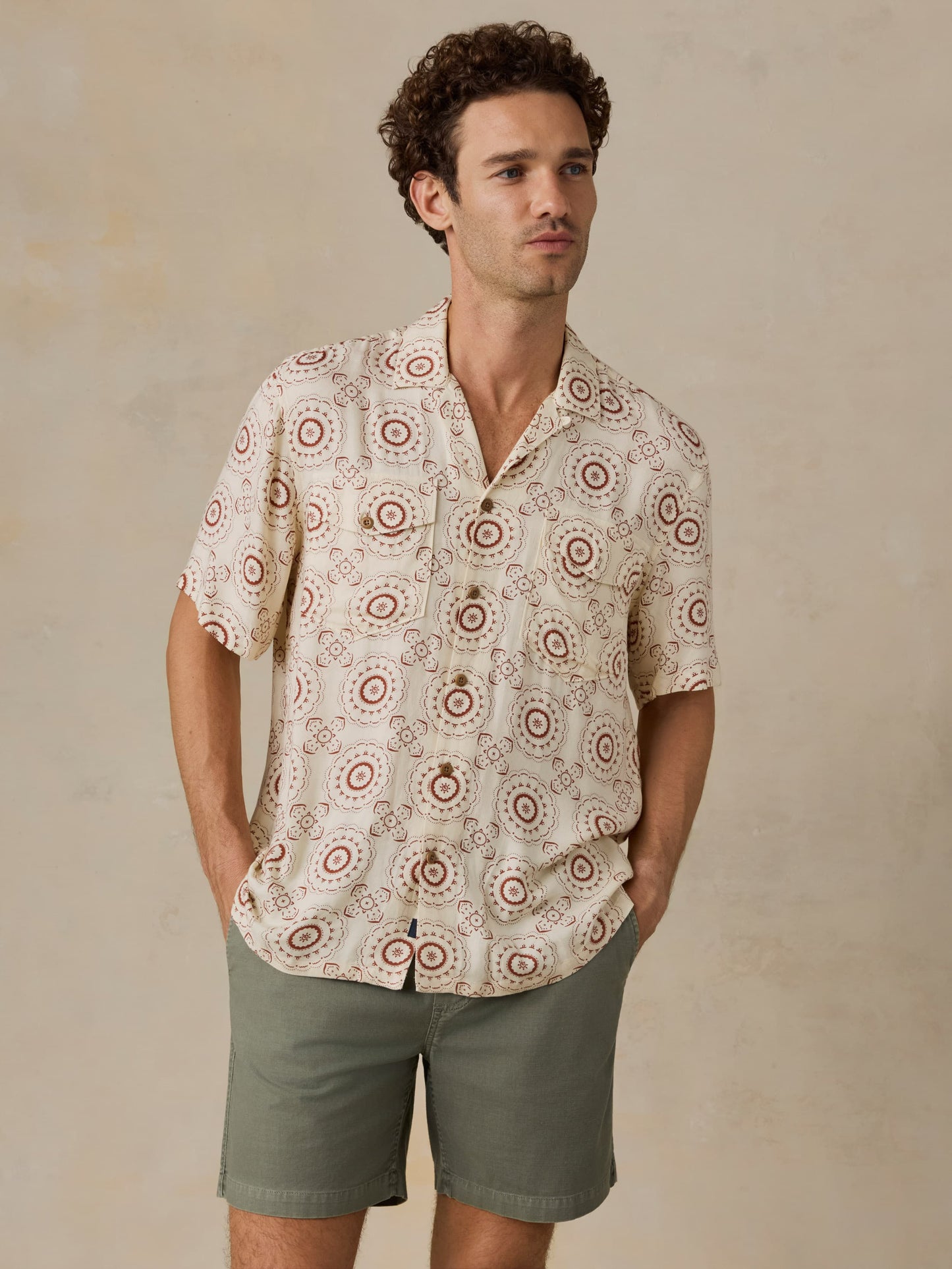 Short-Sleeve Bali Camp Shirt - Cream Sunburst Bloom