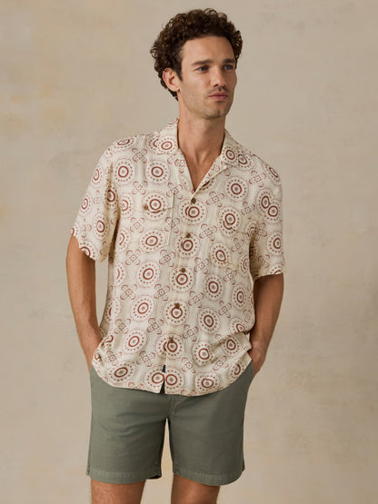 Short-Sleeve Bali Camp Shirt - Cream Sunburst Bloom