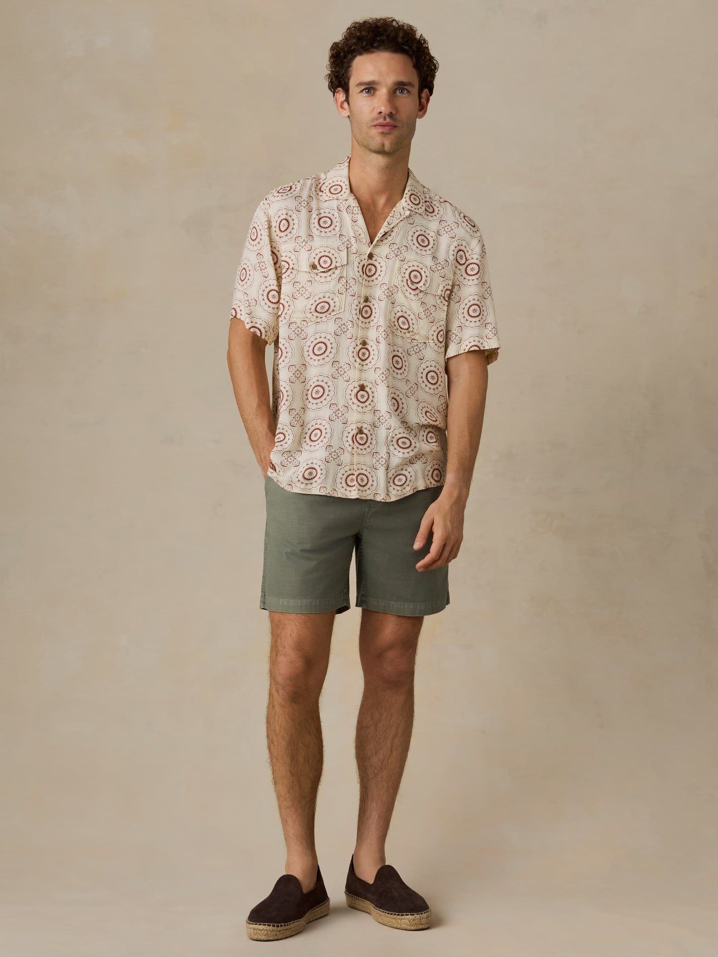 Short-Sleeve Bali Camp Shirt - Cream Sunburst Bloom