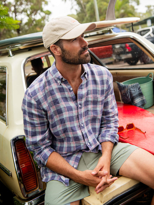 Sunwashed Linen Shirt - Coastal Lake Plaid