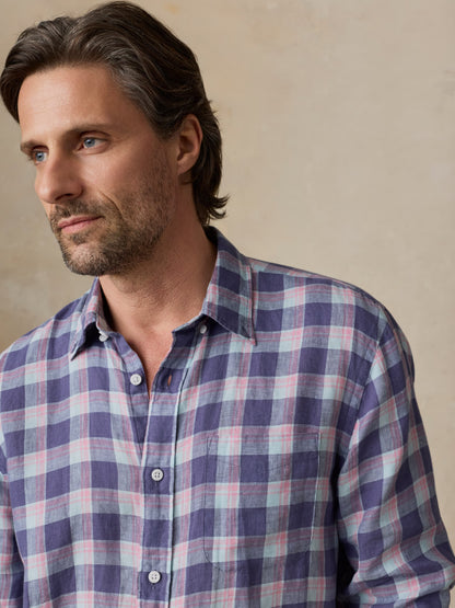 Sunwashed Linen Shirt - Coastal Lake Plaid