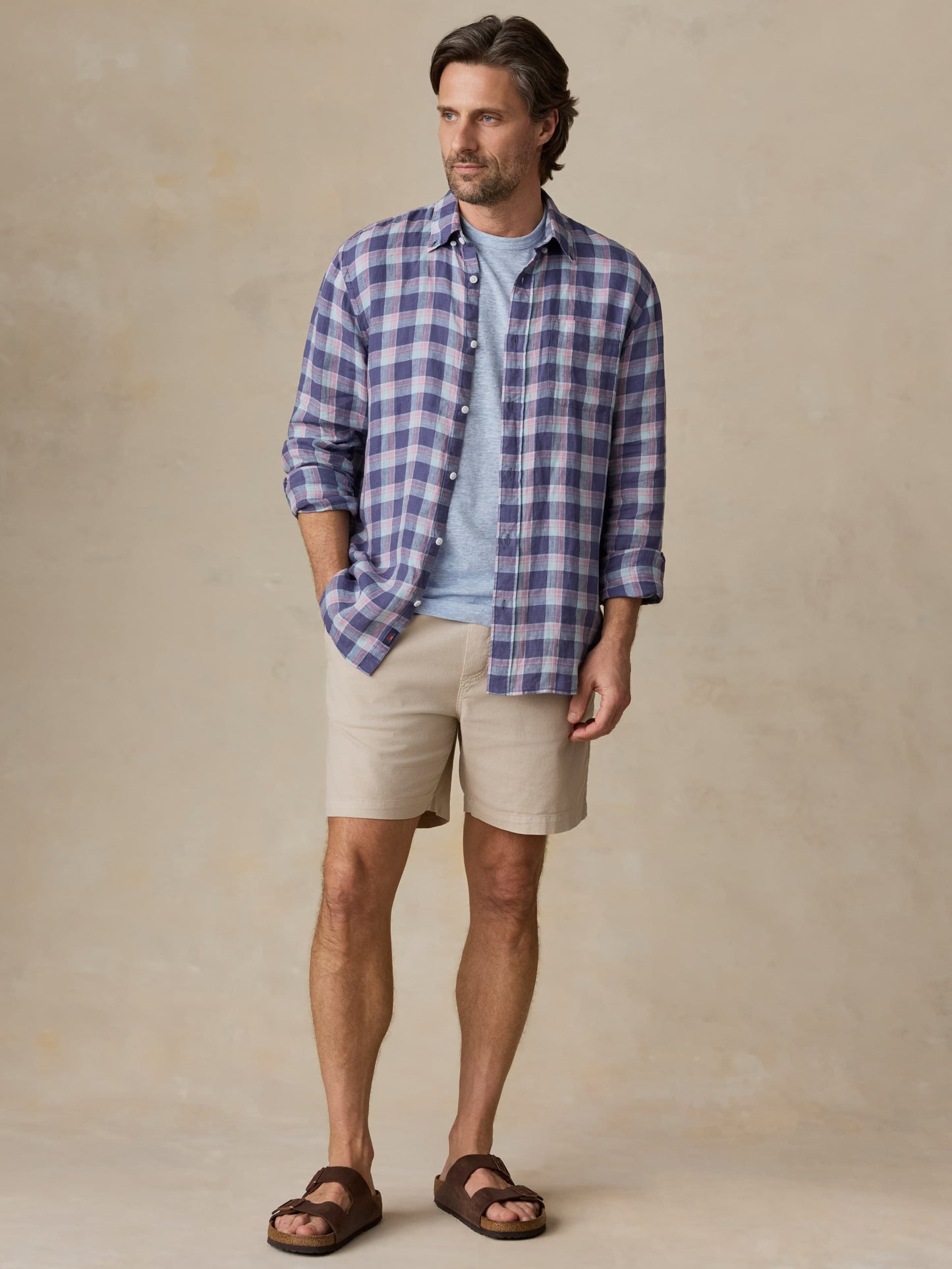 Sunwashed Linen Shirt - Coastal Lake Plaid