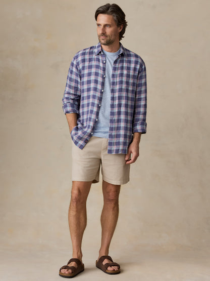 Sunwashed Linen Shirt - Coastal Lake Plaid