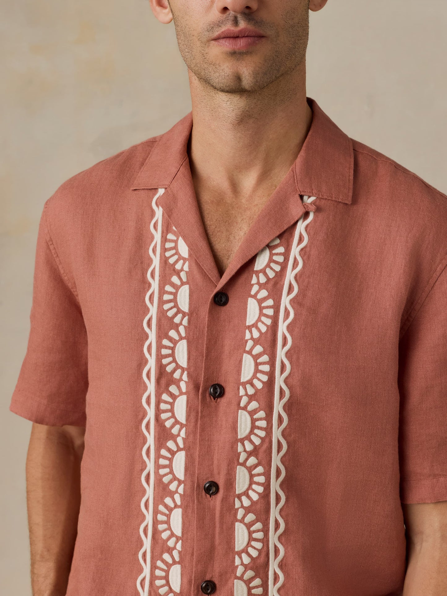 Short-Sleeve Embroidered Shirt - Dusty Sienna