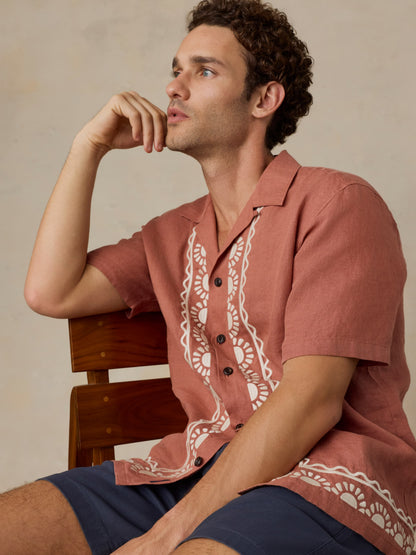 Short-Sleeve Embroidered Shirt - Dusty Sienna