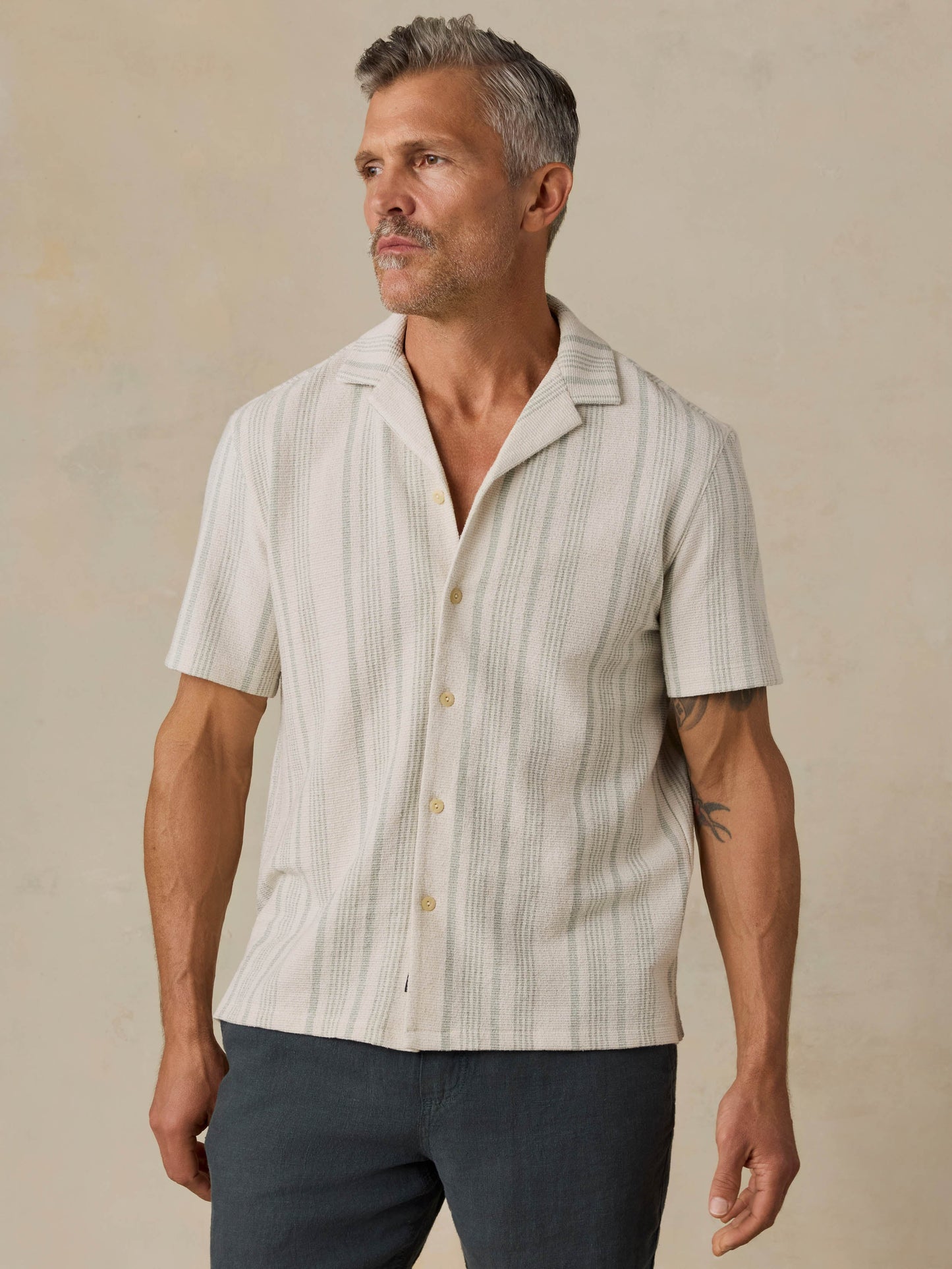 Short-Sleeve Oasis Camp Shirt - Sage Beach Stripe
