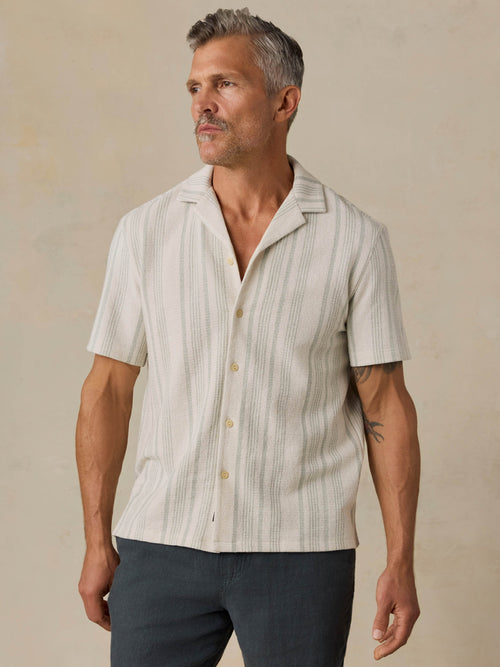 Short-Sleeve Oasis Camp Shirt - Sage Beach Stripe
