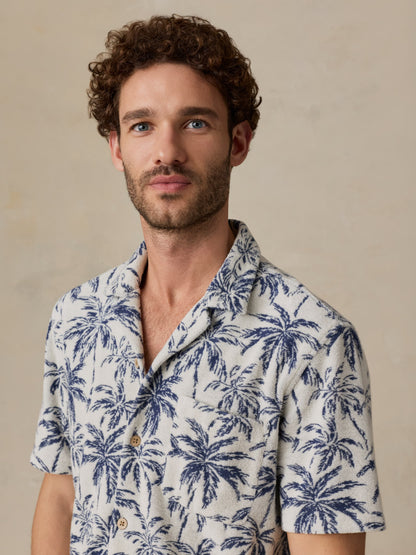 Short-Sleeve Cabana Towel Terry Shirt - Ivory Tropic Trees