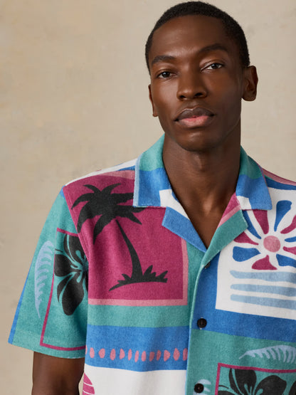 Short-Sleeve Cabana Towel Terry Shirt - Summer Waves Tile