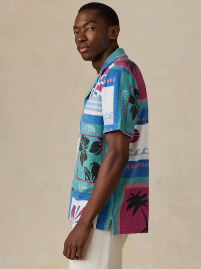 Short-Sleeve Cabana Towel Terry Shirt - Summer Waves Tile
