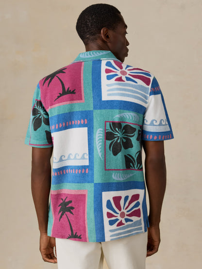 Short-Sleeve Cabana Towel Terry Shirt - Summer Waves Tile