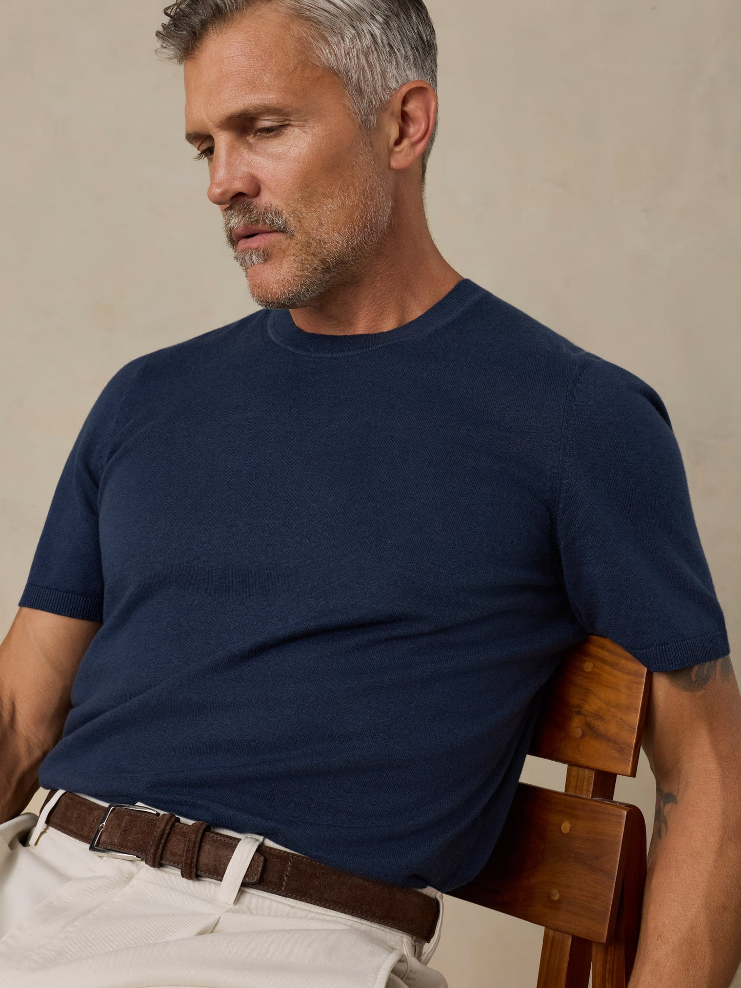 Short-Sleeve Sweater Tee - Deep Navy
