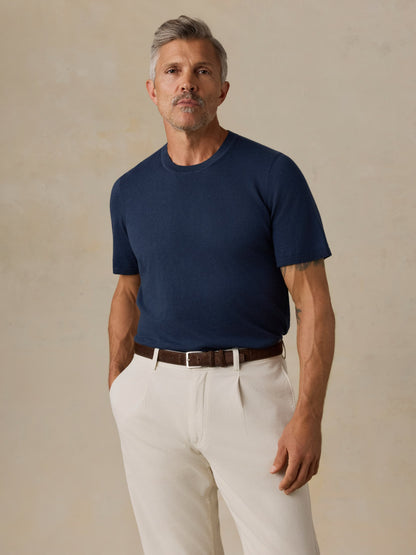 Short-Sleeve Sweater Tee - Deep Navy