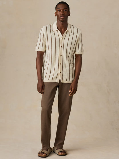 Short-Sleeve Sweater Shirt - Cream Walnut Stripe
