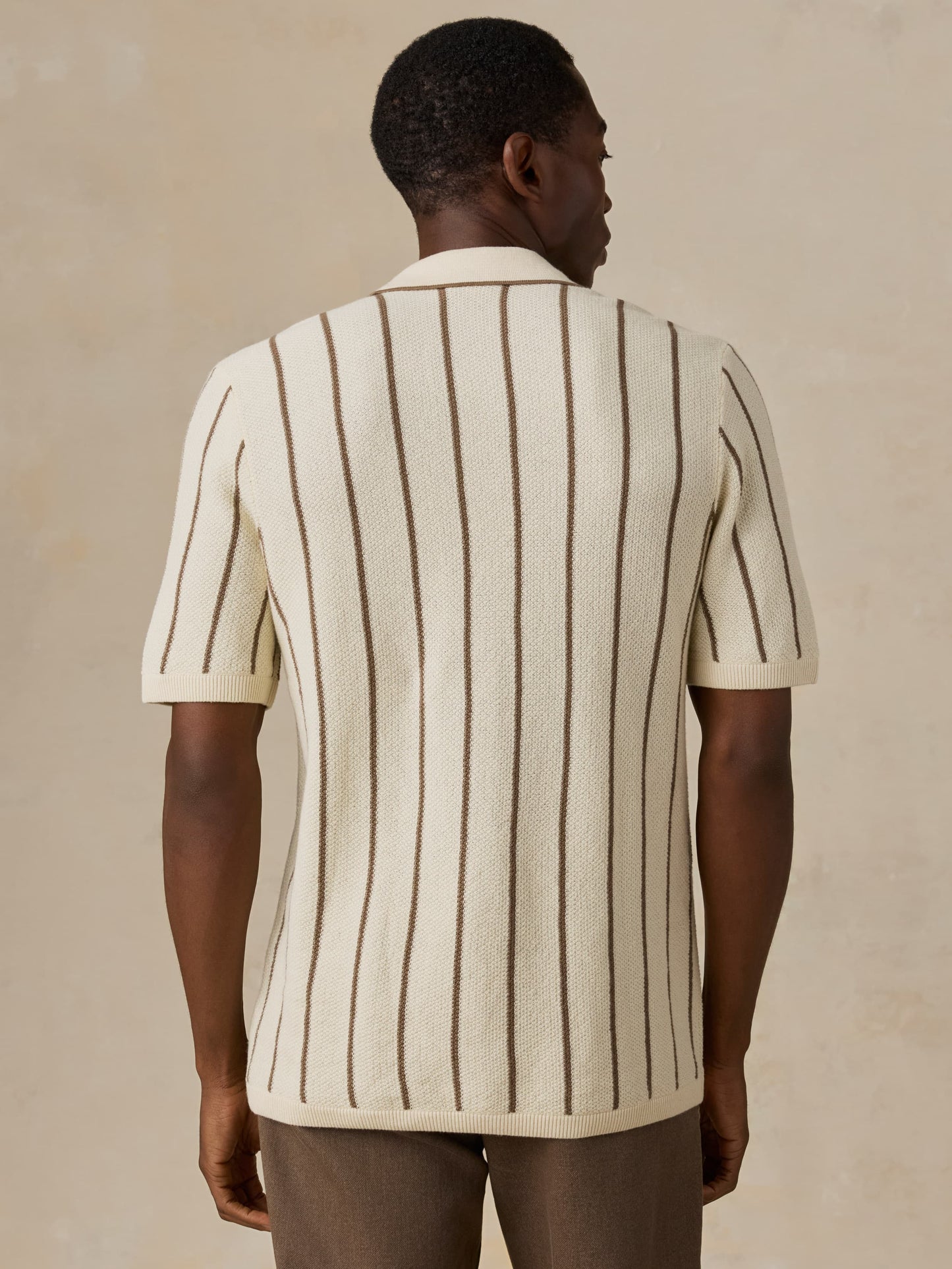 Short-Sleeve Sweater Shirt - Cream Walnut Stripe