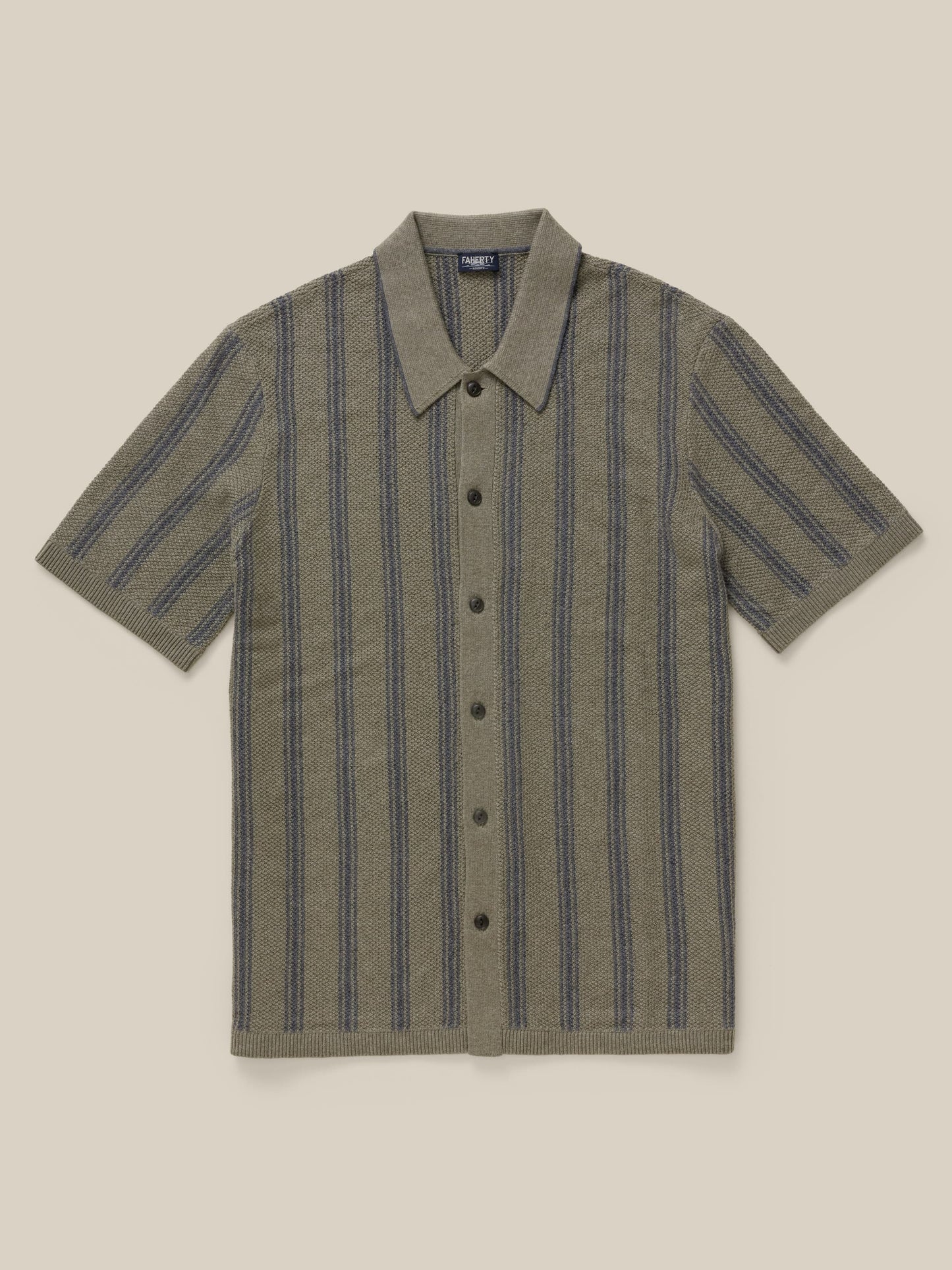 Short-Sleeve Sweater Shirt - Olive Safari Stripe