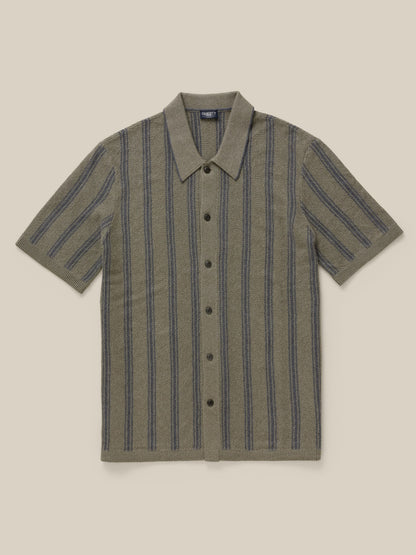 Short-Sleeve Sweater Shirt - Olive Safari Stripe