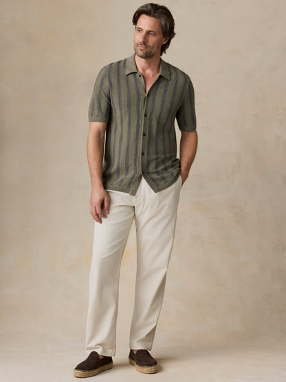 Short-Sleeve Sweater Shirt - Olive Safari Stripe