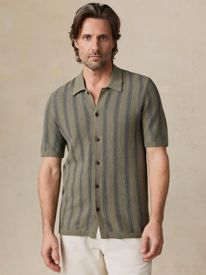 Short-Sleeve Sweater Shirt - Olive Safari Stripe