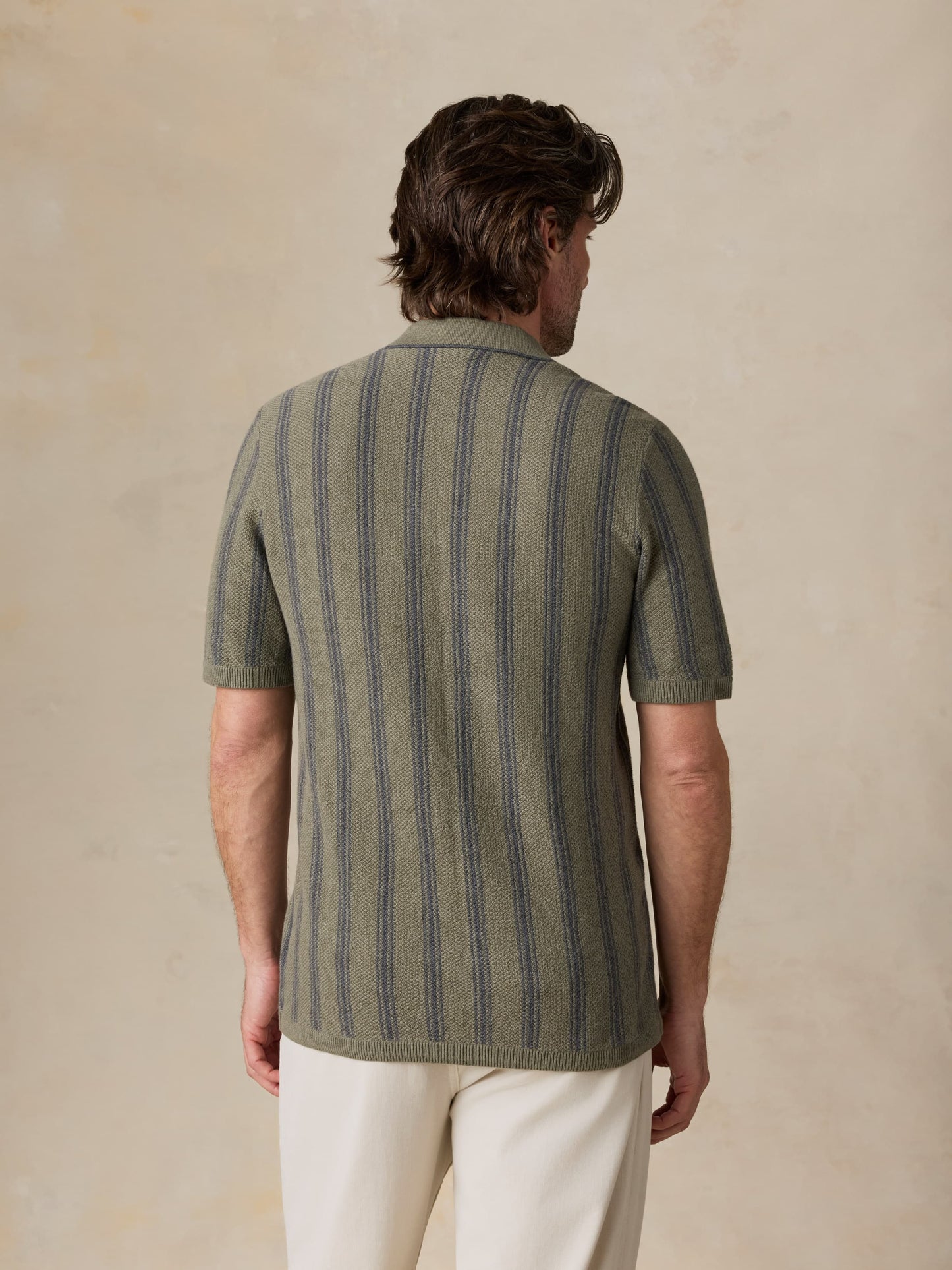 Short-Sleeve Sweater Shirt - Olive Safari Stripe